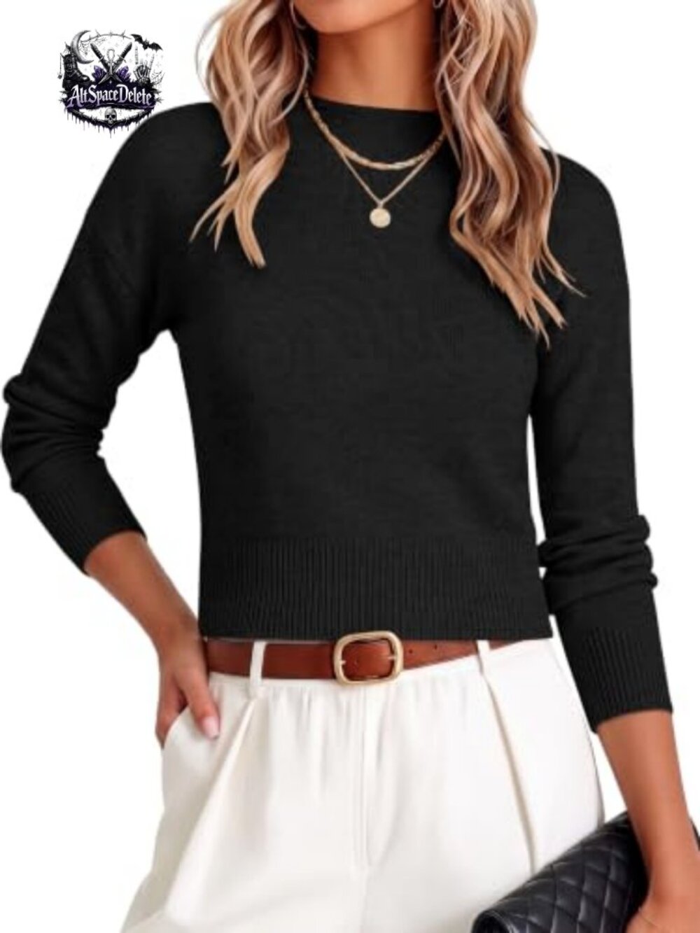 Women's Long Sleeve Mock Neck Lightweight Sweater, Ribbed Knit Crop Pullover